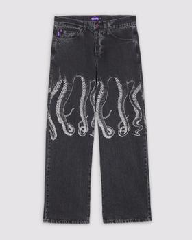 Black washed Octopus jeans with a white tentacle print