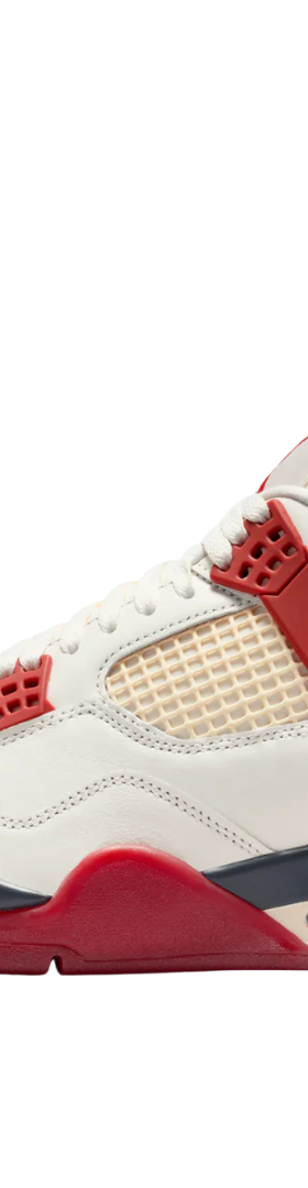 A white and red Air Jordan 4 sneaker on a plain white background
