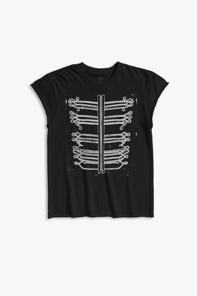 A black Other UK t-shirt with a distressed white ribcage graphic