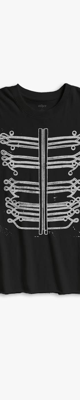 A black Other UK t-shirt with a distressed white ribcage graphic