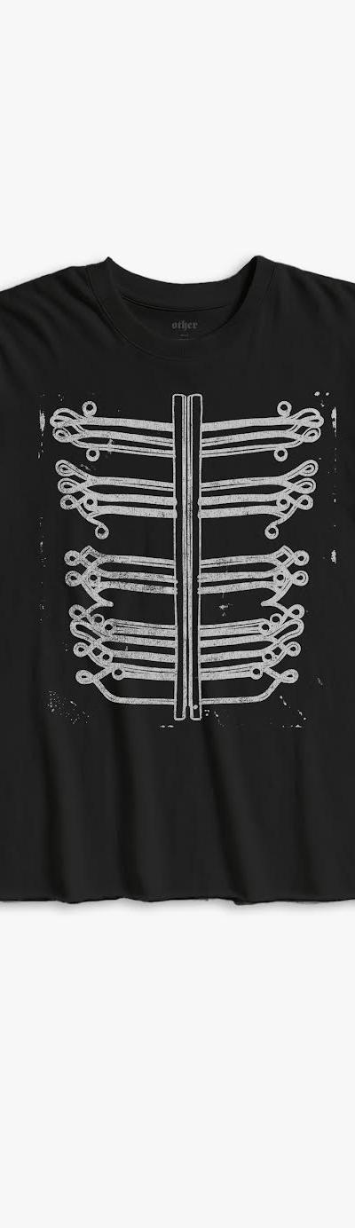 A black Other UK t-shirt with a distressed white ribcage graphic