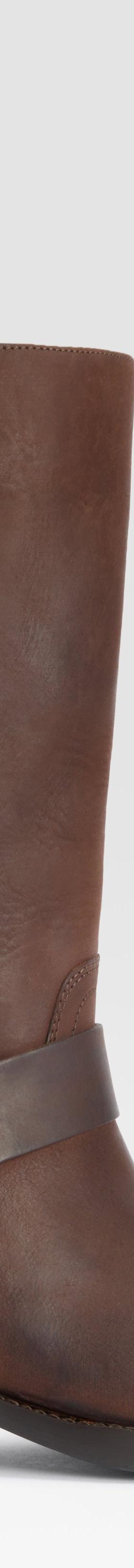 A brown leather Paris Texas harness boot with a silver metal toe cap