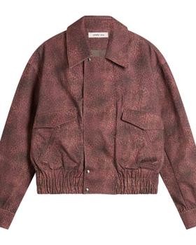 A Peachy Den leopard-print cropped bomber jacket in faded burgundy
