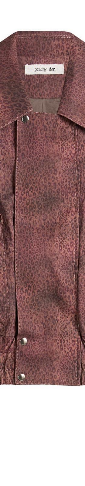 A Peachy Den leopard-print cropped bomber jacket in faded burgundy