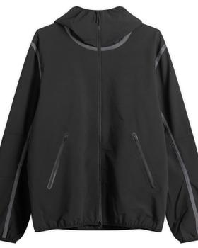 A black Purple Mountain Observatory technical hooded shell jacket with taped zip pockets