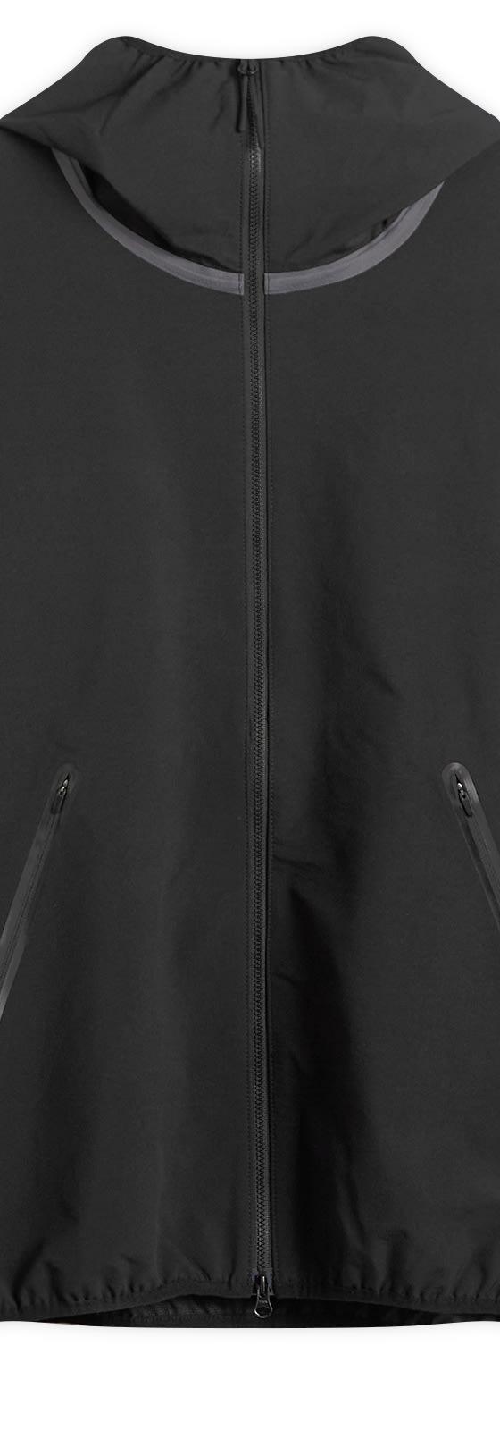 A black Purple Mountain Observatory technical hooded shell jacket with taped zip pockets