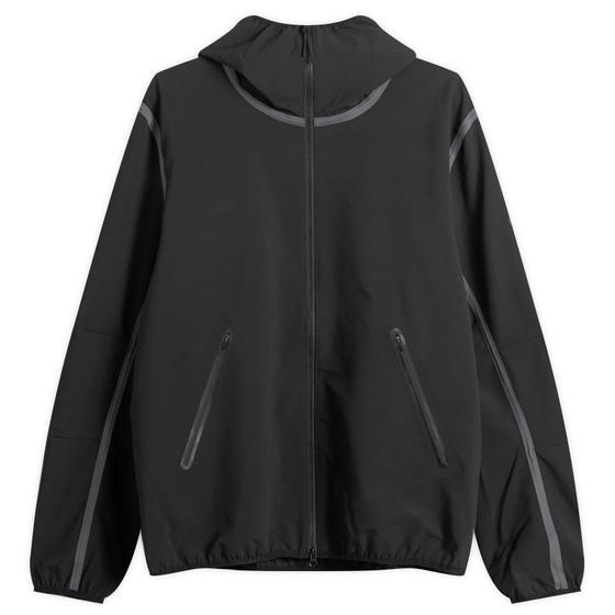 A black Purple Mountain Observatory technical hooded shell jacket with taped zip pockets