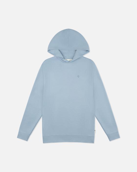 A light blue Quiet Golf hoodie on a plain white background