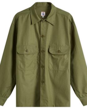 An olive green Randy's Garments ripstop utility overshirt with twin flap chest pockets