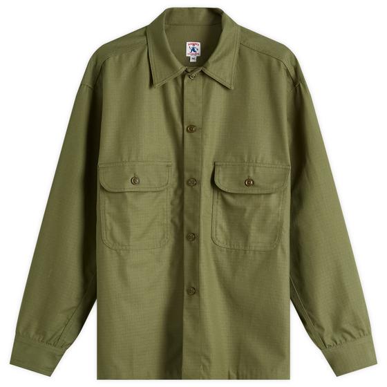 An olive green Randy's Garments ripstop utility overshirt with twin flap chest pockets
