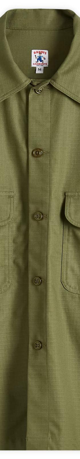 An olive green Randy's Garments ripstop utility overshirt with twin flap chest pockets
