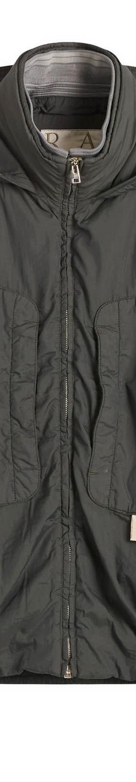 A dark olive RANRA hooded technical jacket with curved patch pockets