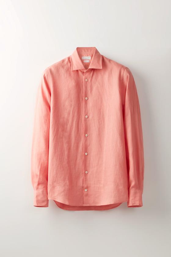 A coral pink Richard James linen shirt on a plain white background