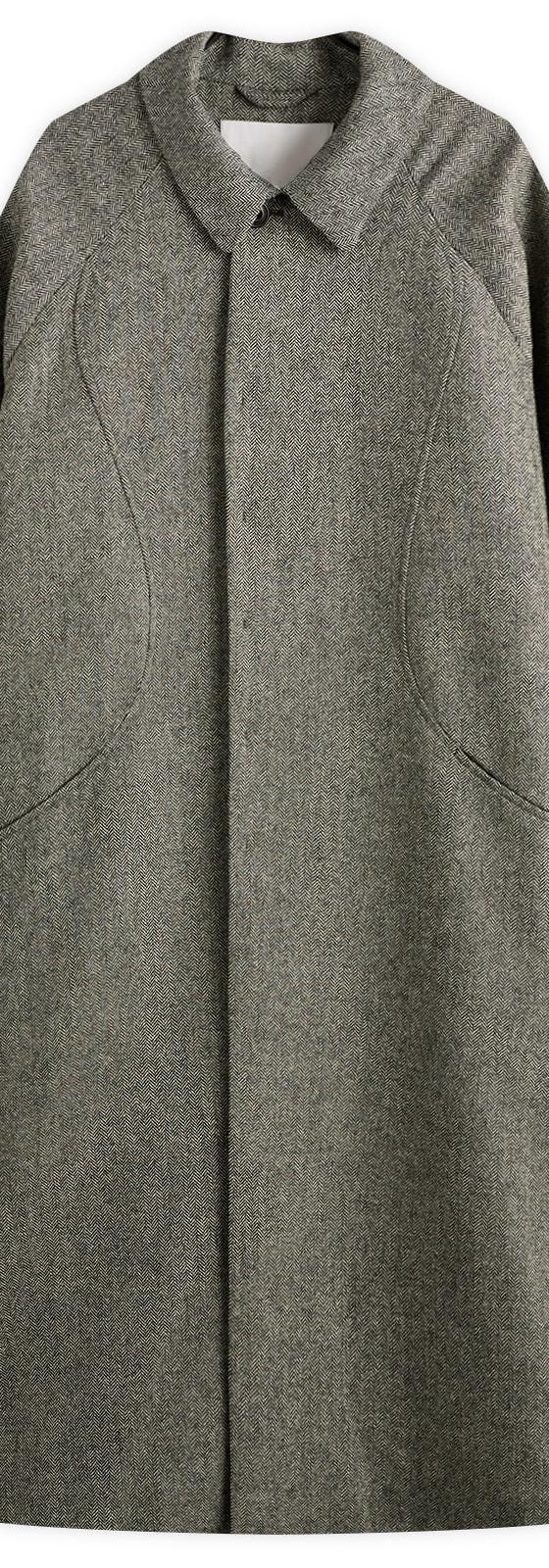 A grey wool oversized balmacaan coat by Sage Nation