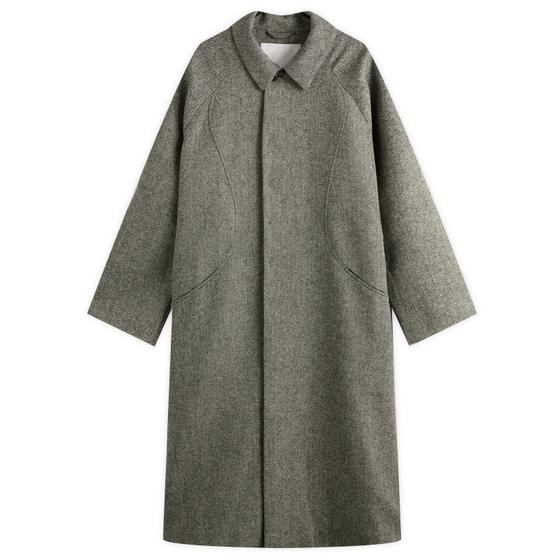 A grey wool oversized balmacaan coat by Sage Nation