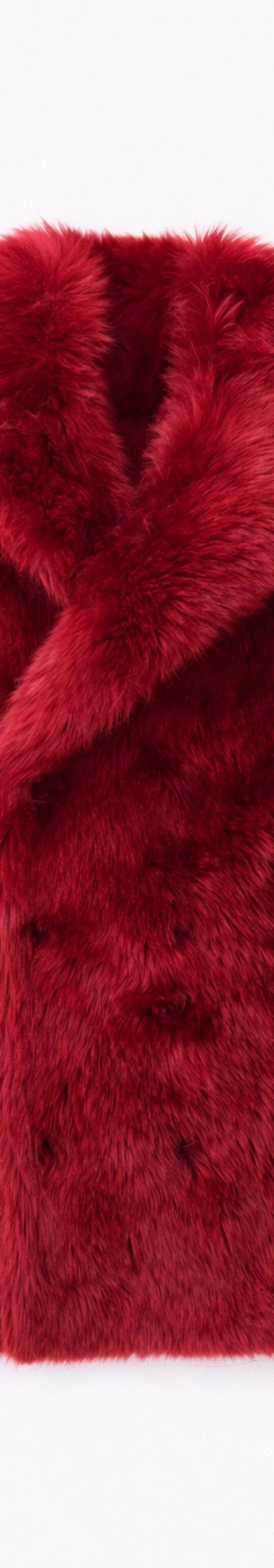 A crimson faux fur double-breasted peacoat by Sanderlak