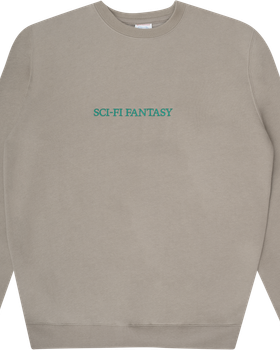A taupe Sci-Fi Fantasy crewneck sweatshirt on a plain white background