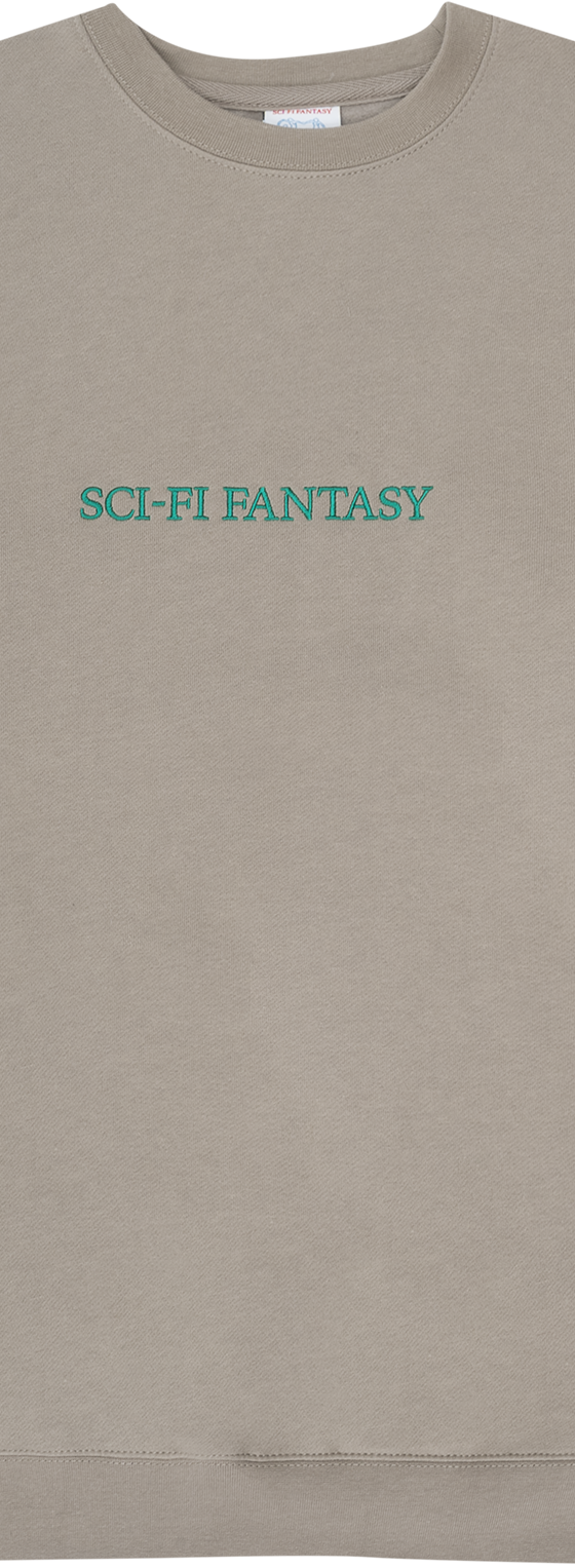 A taupe Sci-Fi Fantasy crewneck sweatshirt on a plain white background
