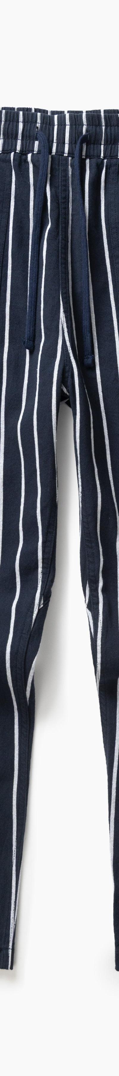 Navy and white striped Service Works elasticated chef pants