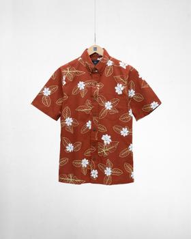 Sig Zane Designs rust aloha shirt with white flower print