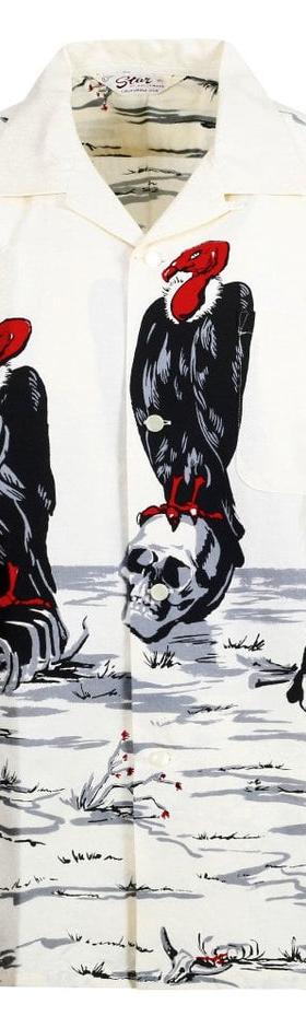 A cream Star of Hollywood open-collar shirt with a bold vulture and skull desert print