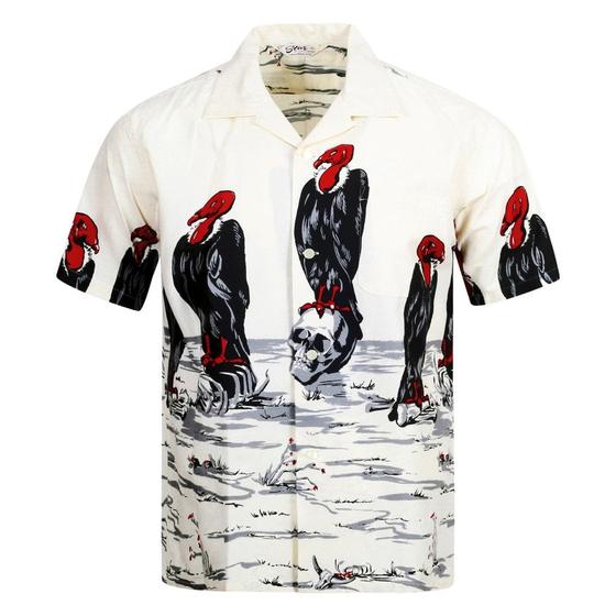 A cream Star of Hollywood open-collar shirt with a bold vulture and skull desert print