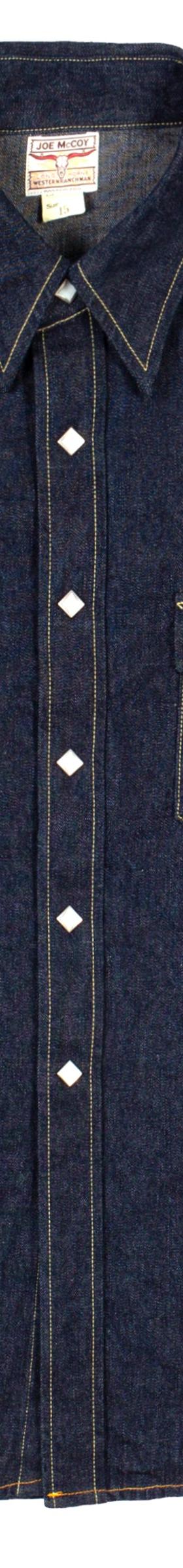 A dark indigo denim western work shirt by The Real McCoy's on a plain white background