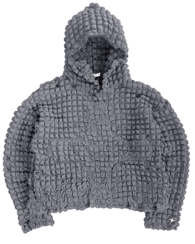A grey TOMBOGO textured bubble-knit hoodie