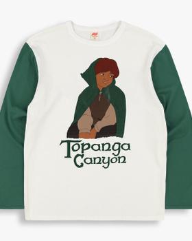 A TSPTR cream and green raglan long-sleeve tee with a printed graphic