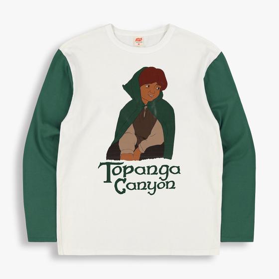 A TSPTR cream and green raglan long-sleeve tee with a printed graphic