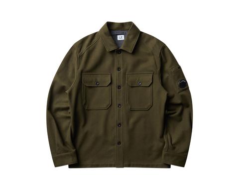 C.P. Company Felted Wool Overshirt in ivy green