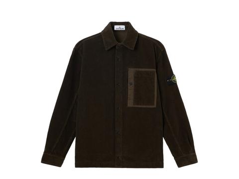 Stone Island 1200016 organic cotton corduroy snap-front overshirt in coal gray