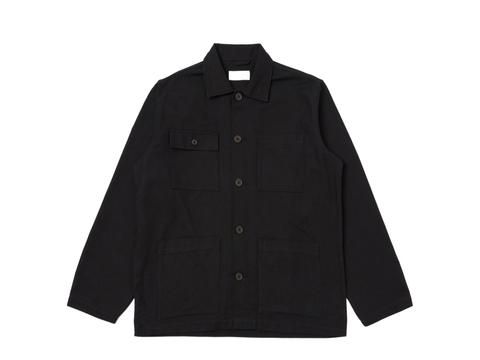 Universal Works Dockside Overshirt in black organic canvas
