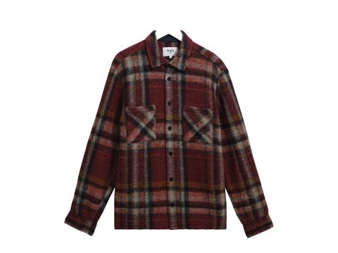 Wax London Whiting Overshirt in burgundy wool-blend check