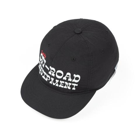 A black Satisfy five-panel cap with an Off-Road Equipment graphic